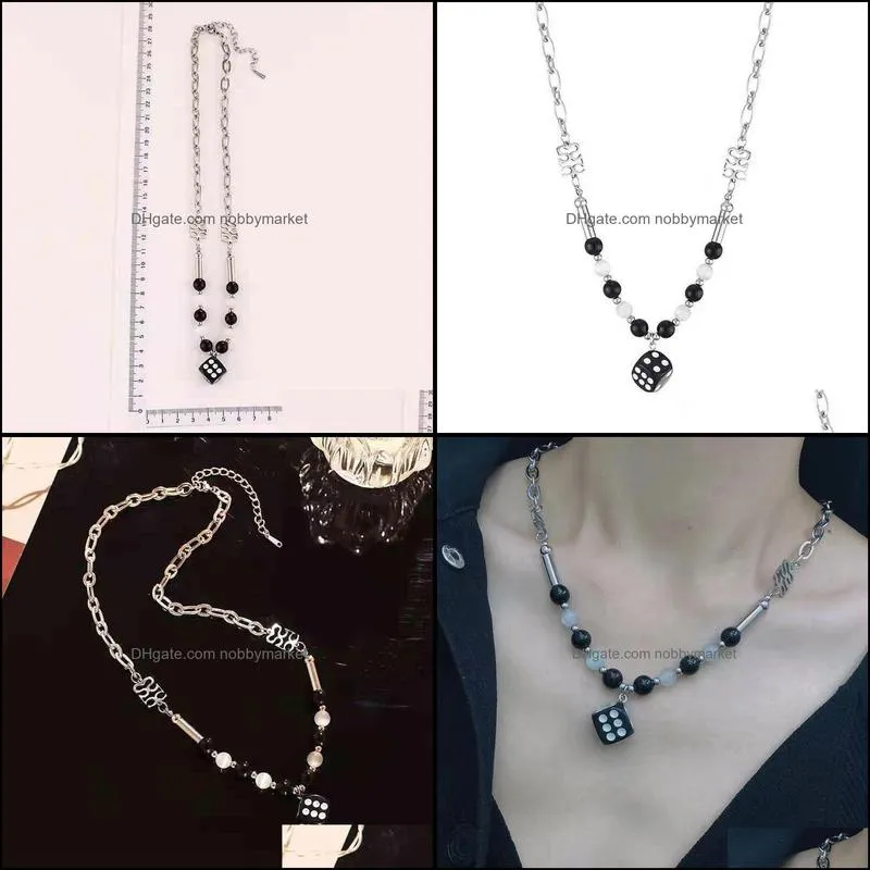 Fashion accsori men and women hip hop black pearl jade bead dice chain splicing women`s fashion minority Cuban steel necklace