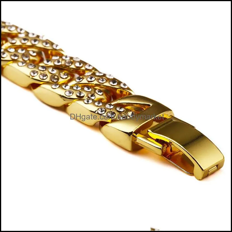 Hip Hop Iced Out Bling Men Bracelet Fashion Miami Cuban Link Chain bracelets Bangle male Hiphop Rapper jewelry gifts