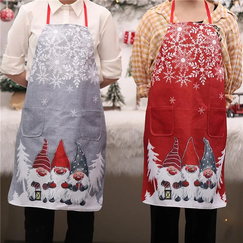 Aprons Merry Christmas Apron Cute Adjustable Gnome Snowflake Cooking Housework For Adults