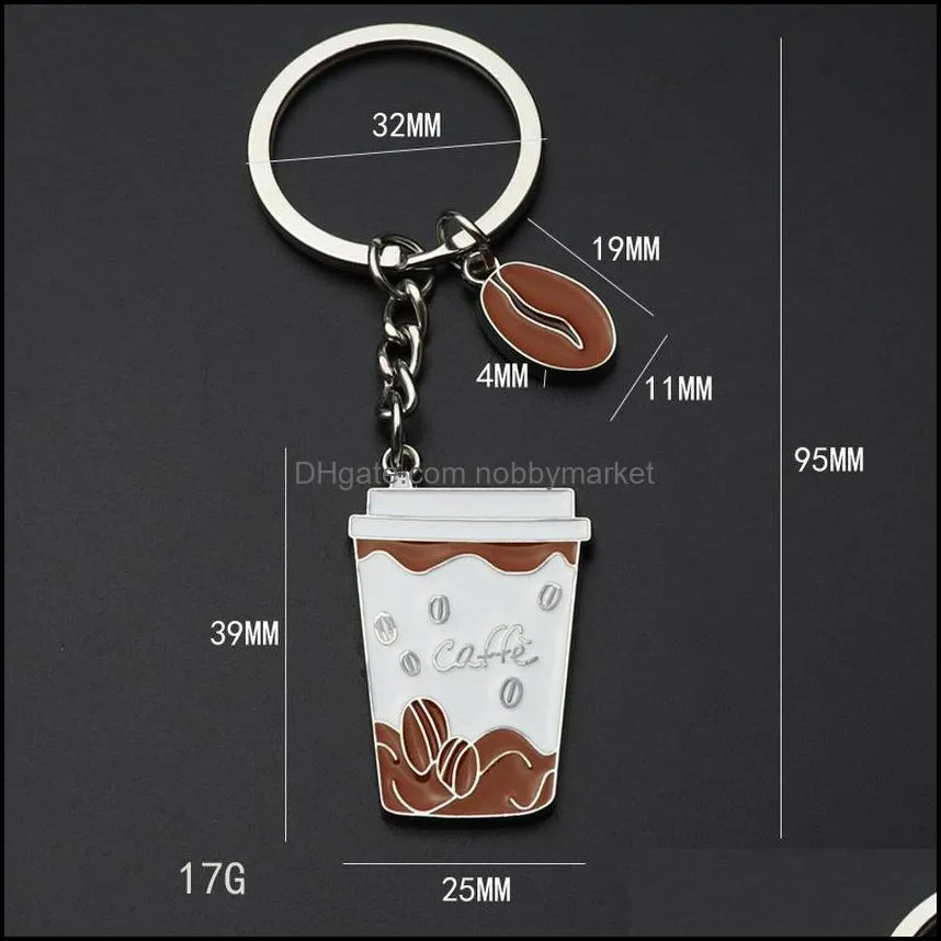 Coffee Bean Cup Key Ring Metal Enamel Coffee Cup Keychain Bag Hanging women men Fashion Jewelry Will and Sandy