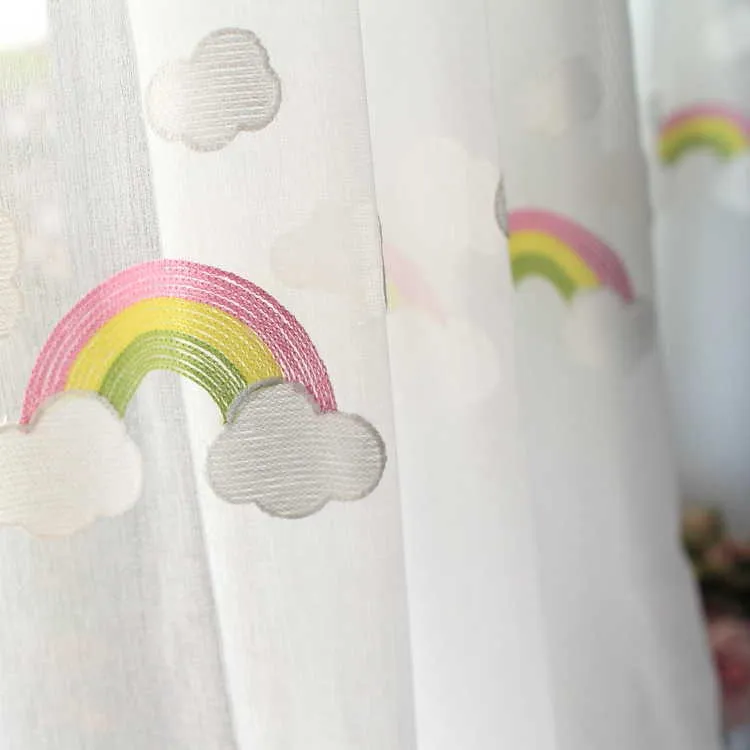 Tende da finestra in tulle bianco ricamato e arcobaleno Tende da finestra per soggiorno Camera da letto in cotone in cotone Voile Tenda per cucina Blind 210712