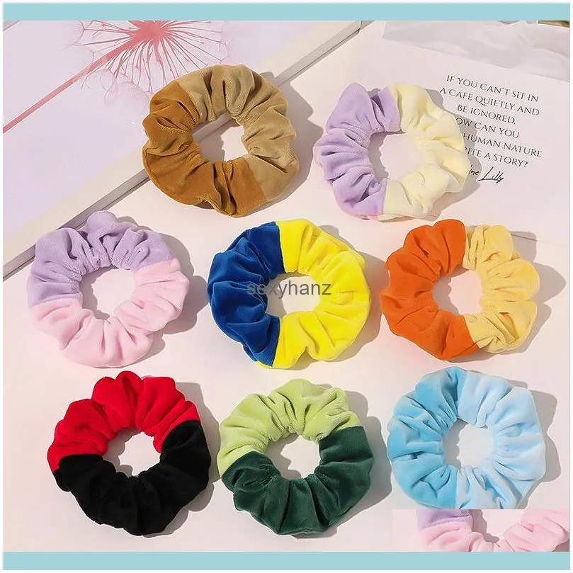 Fashion Double Color Women Hair Scrunchies Hair Ties Rope Soft Velvet Elastic Hair Bands Accessories Ponytail Ornament Headwear