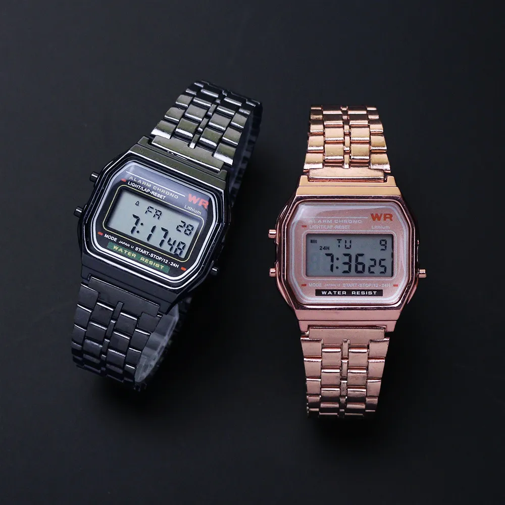 Retro Style Mens Digital Silver Watch With Rose Gold And Silver 