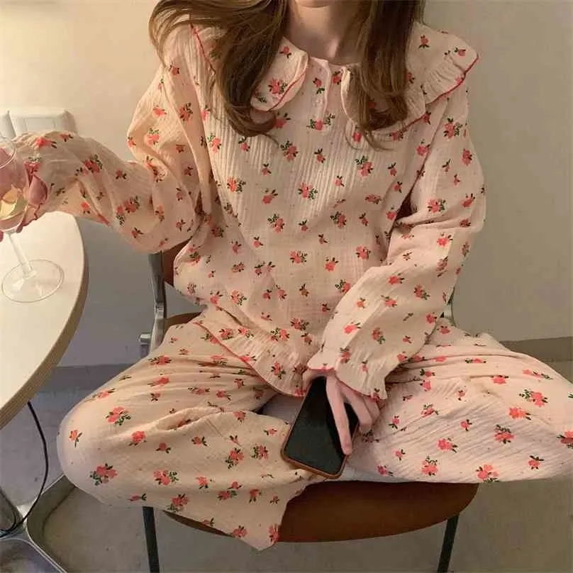 Soft Princess Stampato Ragazze Sleepwear Cute All Match Homewear Cotton Florals Donna Pigiama dolce allentato Set 210525