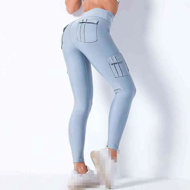 Moda Kieszenie Sportowe Legginsy Kobiety Wysoka Elastyczność Trening Działa Depotiva Pantalones Mujer Siłownia Butt Lifting Spodnie Yoga 210514