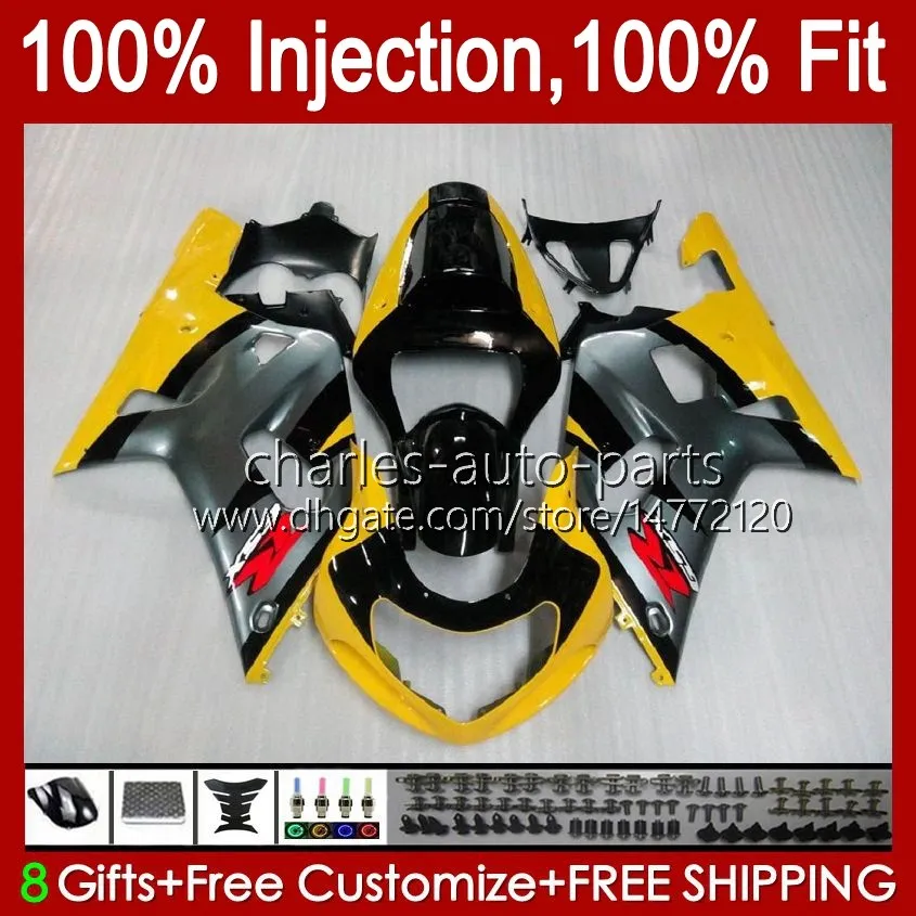 Moulage par injection pour SUZUKI GSXR750 K1 GSXR 600 750 CC 2001 2002 2003 Bodys 37No.13 GSXR600 GSXR-750 GSXR-600 01-03 600CC 750CC GSX-R750 01 02 03 Carénage OEM jaune gris