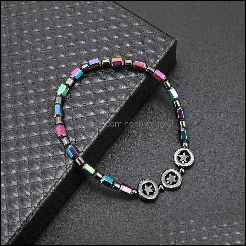 New Magnetic oval hematite stone bead Anklets bracelet Rainbow color women Summer beach Health Energy Healing anklets model foot