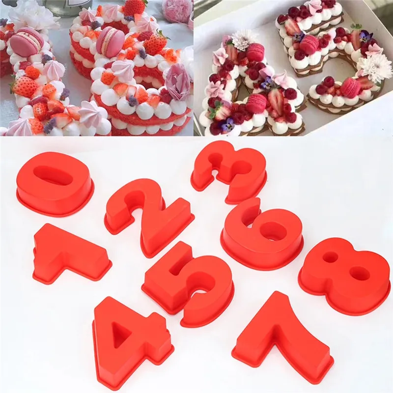 10-дюймовые большие силиконовые формы торта 0-9 арабские формы формы формы выпечки для свадьбы день рождения семьи вечеринка