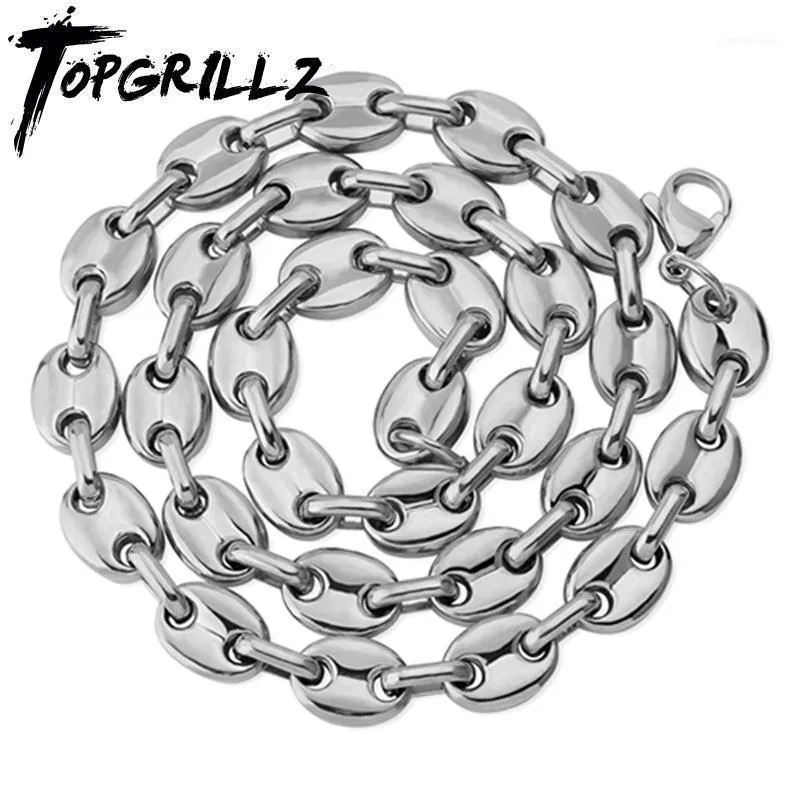 Chains TOPGRILLZ 16-30 Inch Solid Back Cuban Link 8mm&10mm Gold Silver Color Men's Hip Hop Stainless Steel Necklace Personality Jewelry