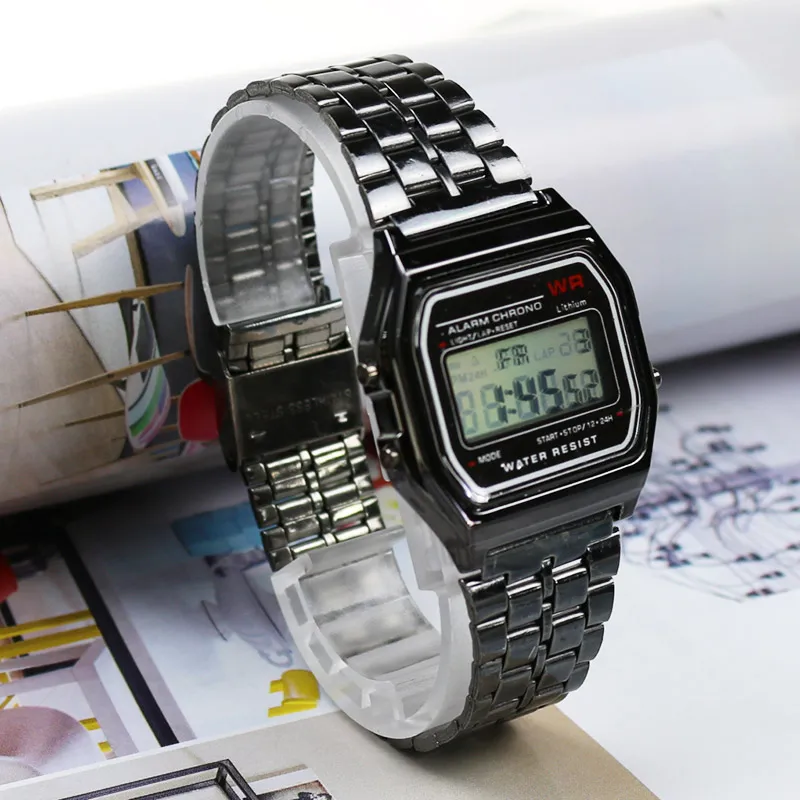 Retro Style Mens Digital Silver Watch With Rose Gold And Silver 