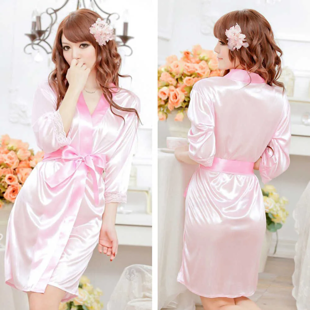 Hot Sexy Lingerie Satin Lace Intimate Sleepwear 5 Colors Robe Sexy Night Gown Women Sexy Underwear