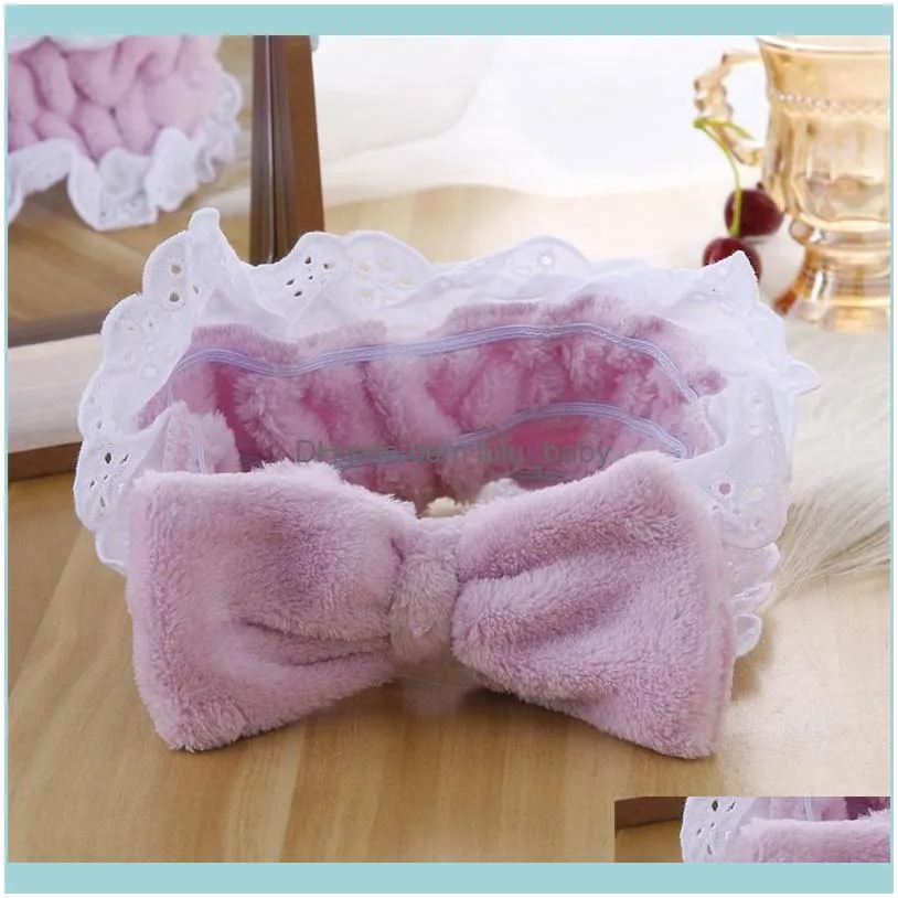 Hair Clips & Barrettes Casual Lace Coral Fleece Makeup Headband Girls Sweet Solid Color Bow Bands Female Wash Face Hoop Women Headdress