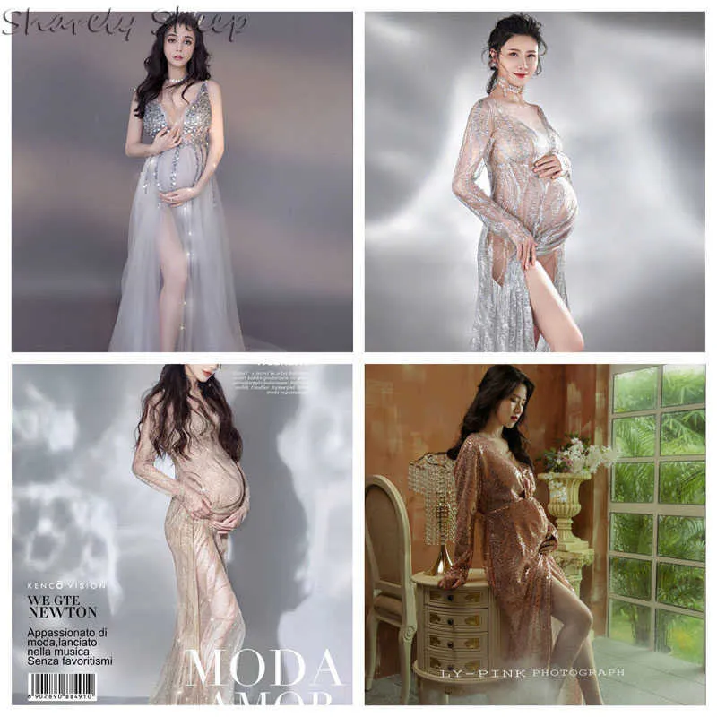 Pregnancy Photography Long Mermaid Dress Maternity Pregnant Women Photo Shoot Lace Dresses Clothes fotoshooting Voile Costume Q0713