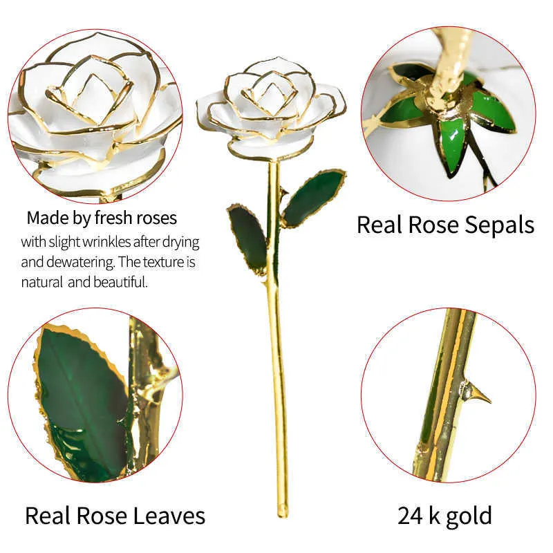 24k Gold Dipped Rose Flower Artificial Flowers Eternal Rose with Stand 