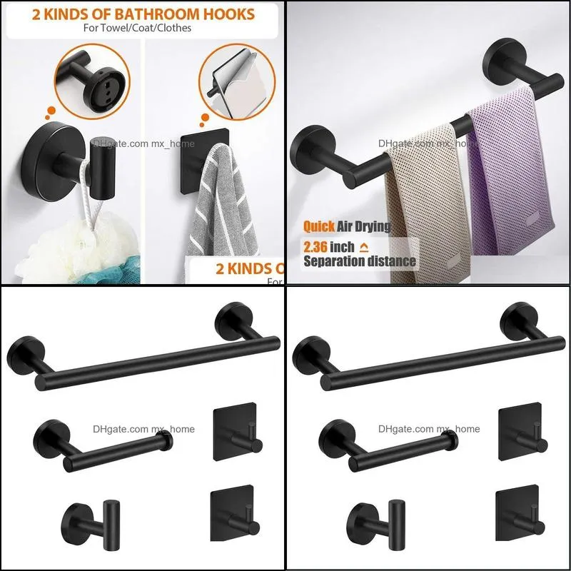 5-Pieces Matte Black Bathroom Hardware Set Stainless Steel Round Wall Mounted - Includes 12 Inch Hand Towel Bar, Toilet Paper Ho