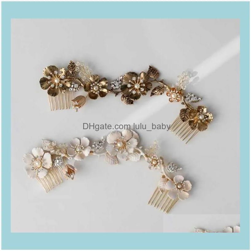 Antique Gold Floral Long Comb Bridal Leaf Women Headpiece Handmade Wedding Accessories Hair Jewelry
