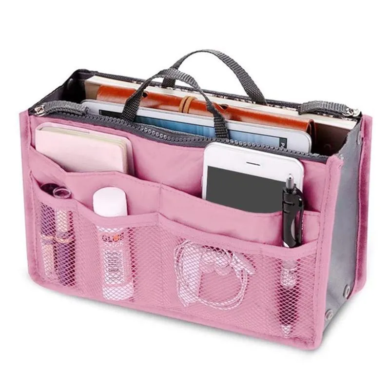 Aufbewahrungstaschen Reise Handtasche Organizer Nylon Reißverschluss Einkaufstasche mit 13 Taschen Große Kapazität Frauen Make-up für Kosmetik Pflegeprodukte Brieftasche