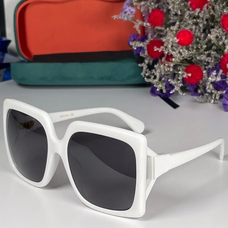 Óculos de sol de luxo 0876s mens e mulheres moda clássico branco quadro grande lentes pretas casuais estilo desenhador de estilo vidros viajar férias uv caixa de correia de proteção