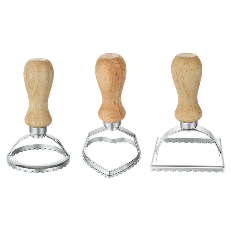 Pastry Tools Ravioli Stamp Maker Cutter Cookies Mold Fluted Edge Wooden Handle Pasta Press for Dumplings Lasagna Pierogi KDJK2203