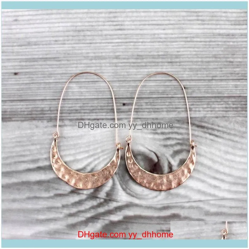 Color Tone Classic Crescent Hoops Earrings For Women Hammered Metal Hoop & Huggie