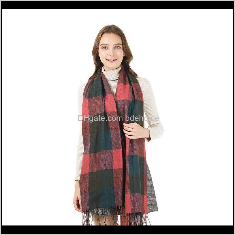 women autumn and winter plaid scarf ladies imitation cashmere fashion fringed shawl wool scarf1