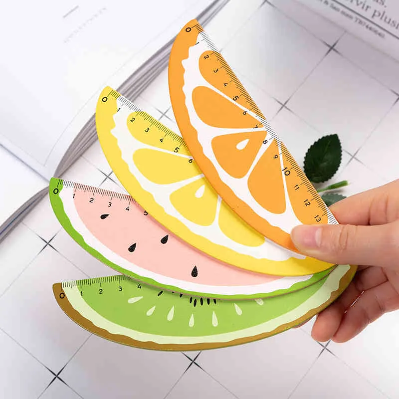 Wooden 15cm Cute Kawaii Fruit Straight Ruler School Office Supplies Cartoon Bookmarks Planner Accessories Student Prize Gift JY0466