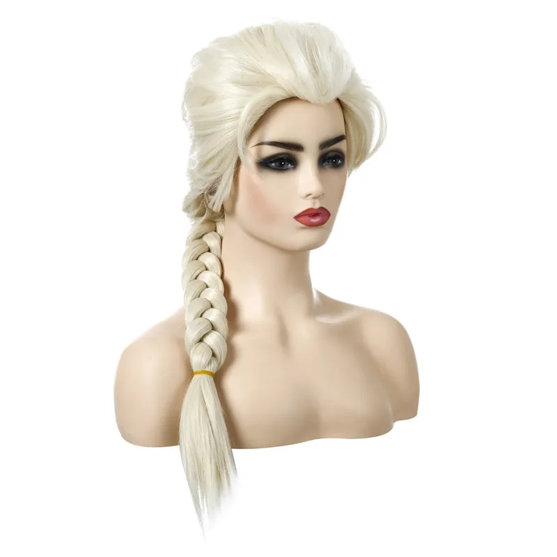 라이트 금발 Fr0z cosplay 가발 70cm 긴 꼰 합성 pelucas 시뮬레이션 인간의 머리 가발 가발 -153 Perruques
