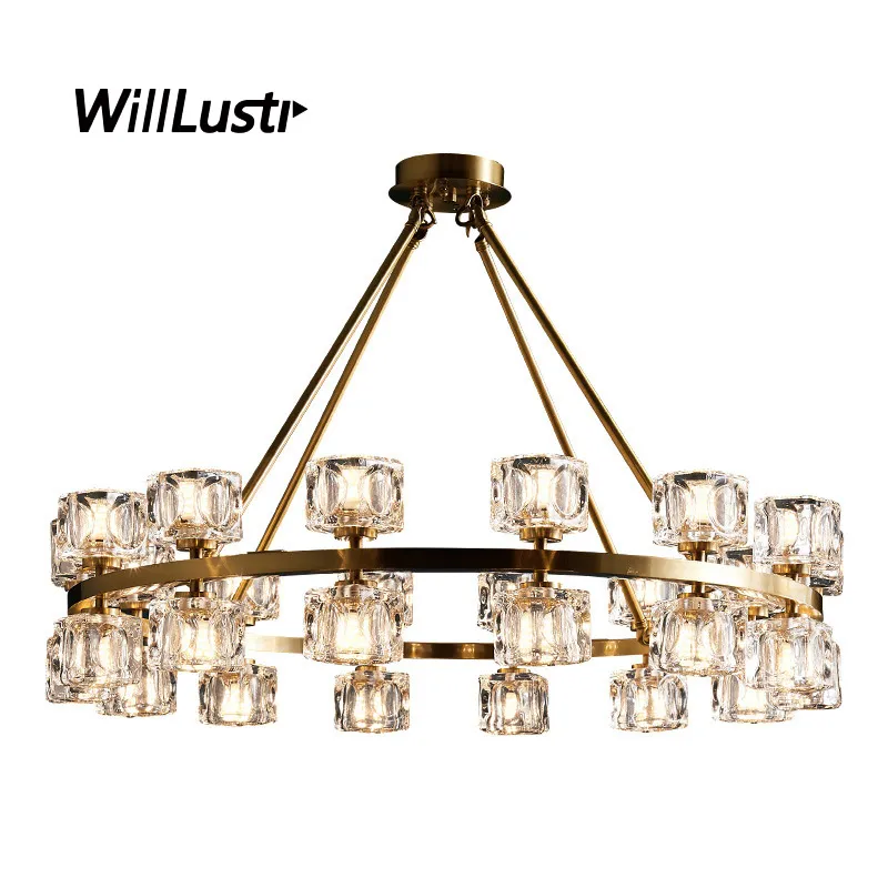 Luz de pingente de cobre moderna Luz de cristal de luxo Lâmpada de suspensão Hotel Restaurante Salão Living Dinning Quarto LED G4 Hanging Lighting