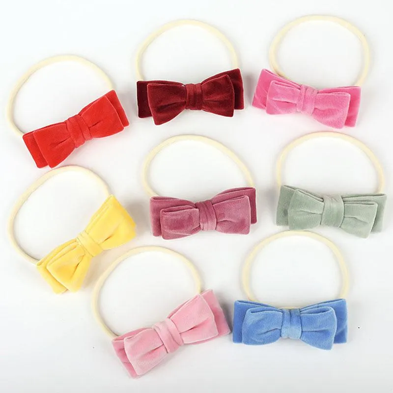 Winter Autumn Baby Kids Girl Solid Color Velvet Bowknots Headbands Children Headwear Party Club Decor Hair Accessories