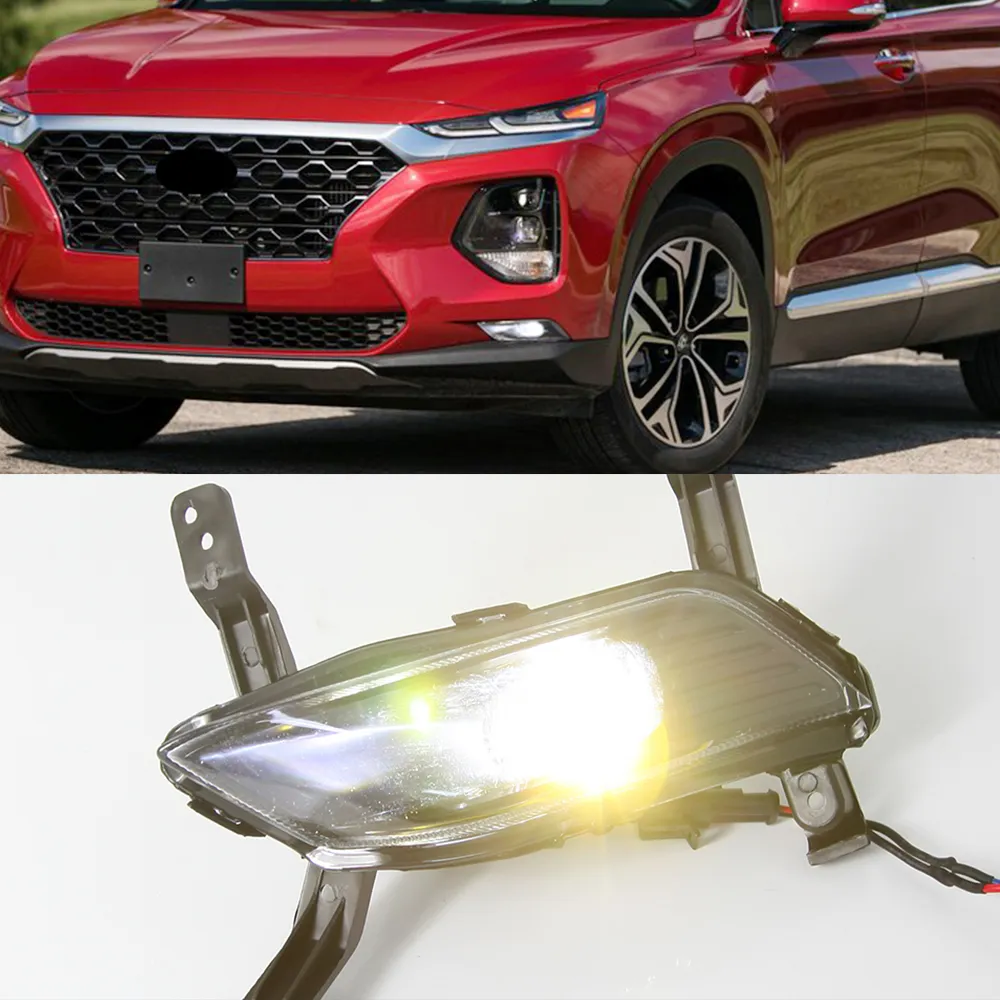 Hyundai Santa Fe için 2 adet Santafe 2019 2020 LED Gündüz Işık DRL Sis Lambası Günü Işık Foglights