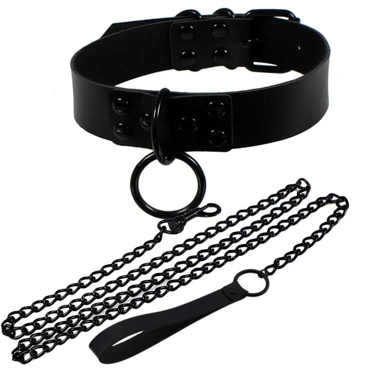 Sautoirs mode Sexy Rivet femmes homme noir foncé Punk gothique Alternative esclave PU cuir Traction corde chaîne Bondage collier bijoux