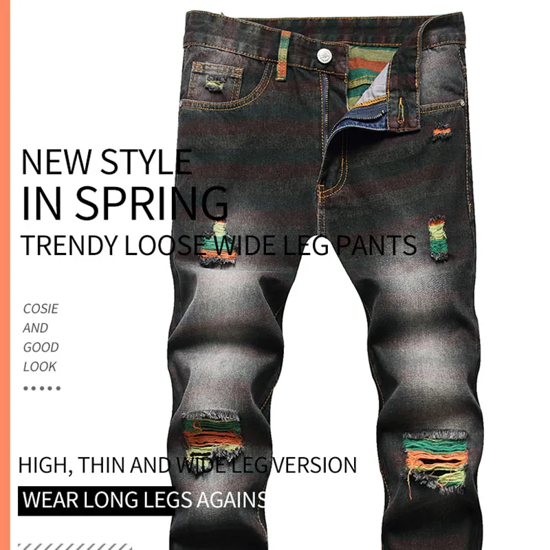 Mens Designer Jeans Distressed Ripped Rechte buis los voor herenmode mans zwarte broek
