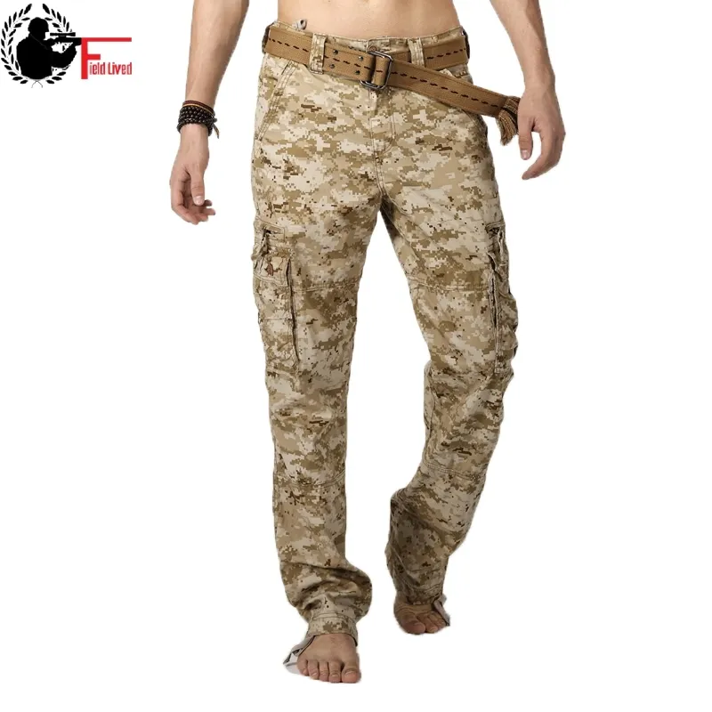 Camouflage broek mode heren camo cargo broek hoge kwaliteit katoenen leger lange rechte pasvorm broek mannelijke woestijn camo joggers mannen 210518