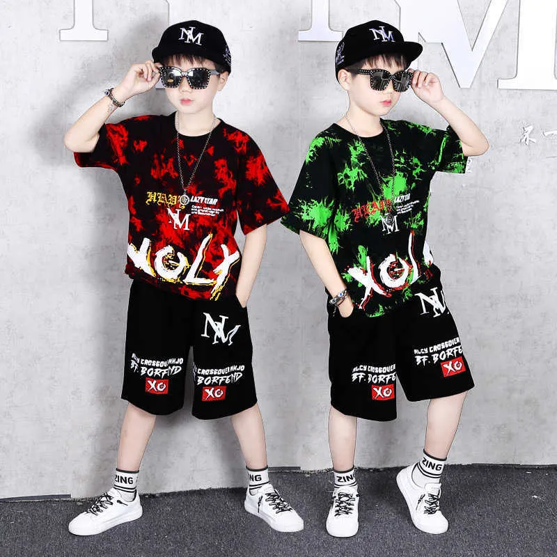 Set di vestiti per ragazzi estivi 2021 Set di abbigliamento per bambini Streetwear Top + pantaloni 2 pezzi Vestiti per bambini per adolescenti 6 8 10 12 14 anni MD21A023 X0802