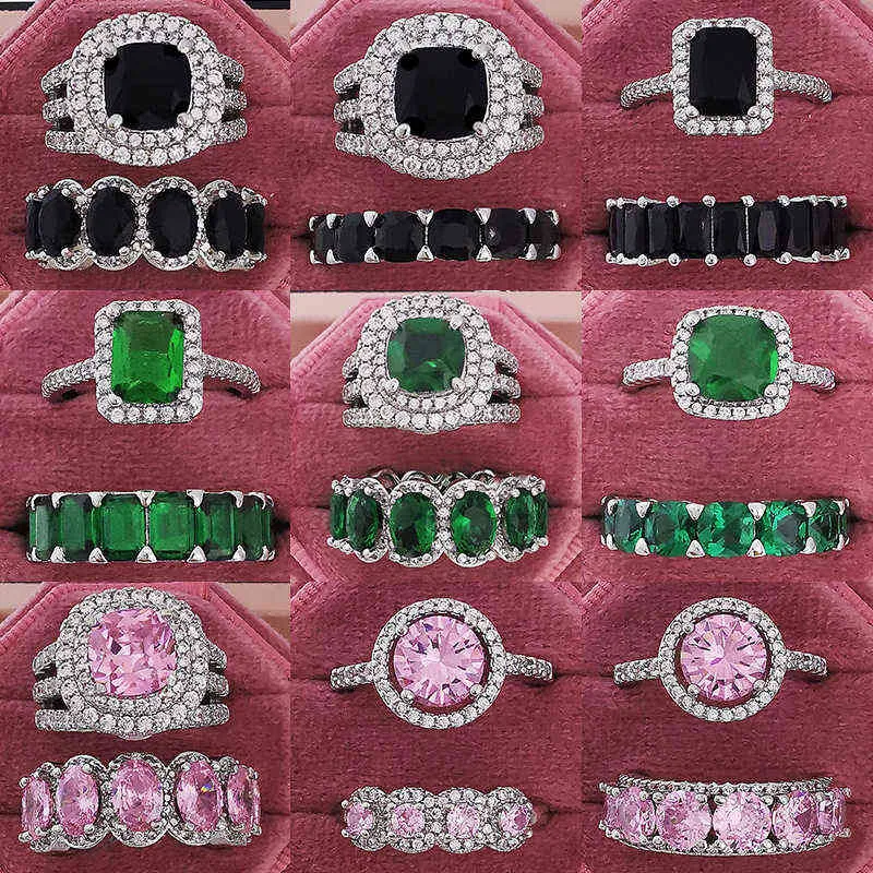 Conjunto de anillos de boda de corte princesa ovalado de Plata de Ley 925 auténtica de lujo para mujer, banda de compromiso, joyería de Zirconia R4975 211204194M