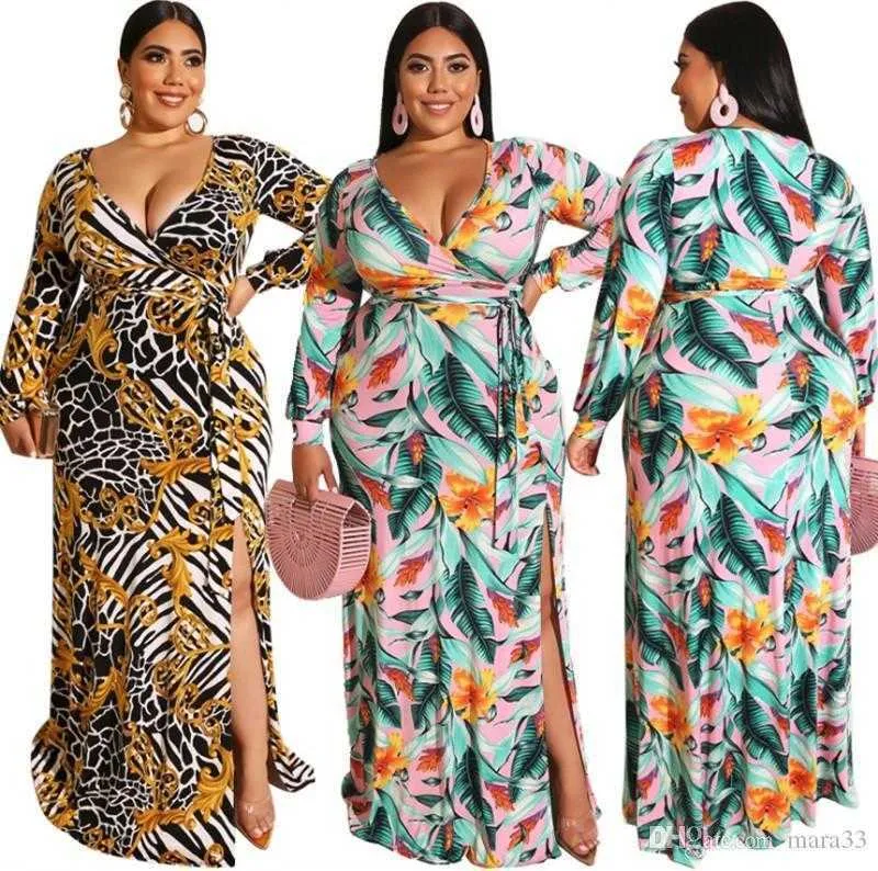 Women plus size maxi dresses elegant sexy & club fall clothing long sleeve deep-v neck split bandage sheath column bandage beachwear 1376