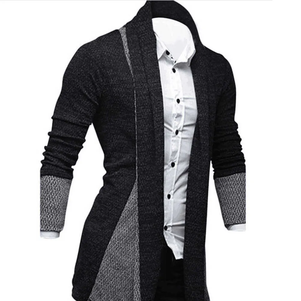 Pull homme tricoté à manches longues bloc de couleur Patchwork tricoté hiver ample grande taille manteau Cardigan Y0907