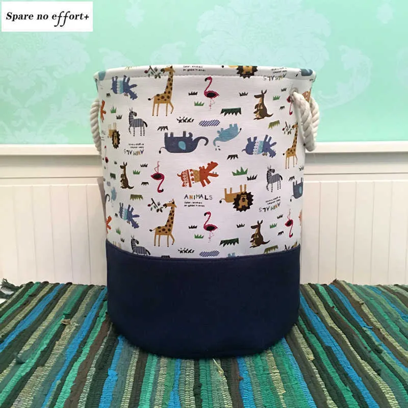 Cartoon Laundry Basket Kids Toy Organizer Storage Large Box Cotton Linen Washing Clothes 35*40cm Sundries 210609