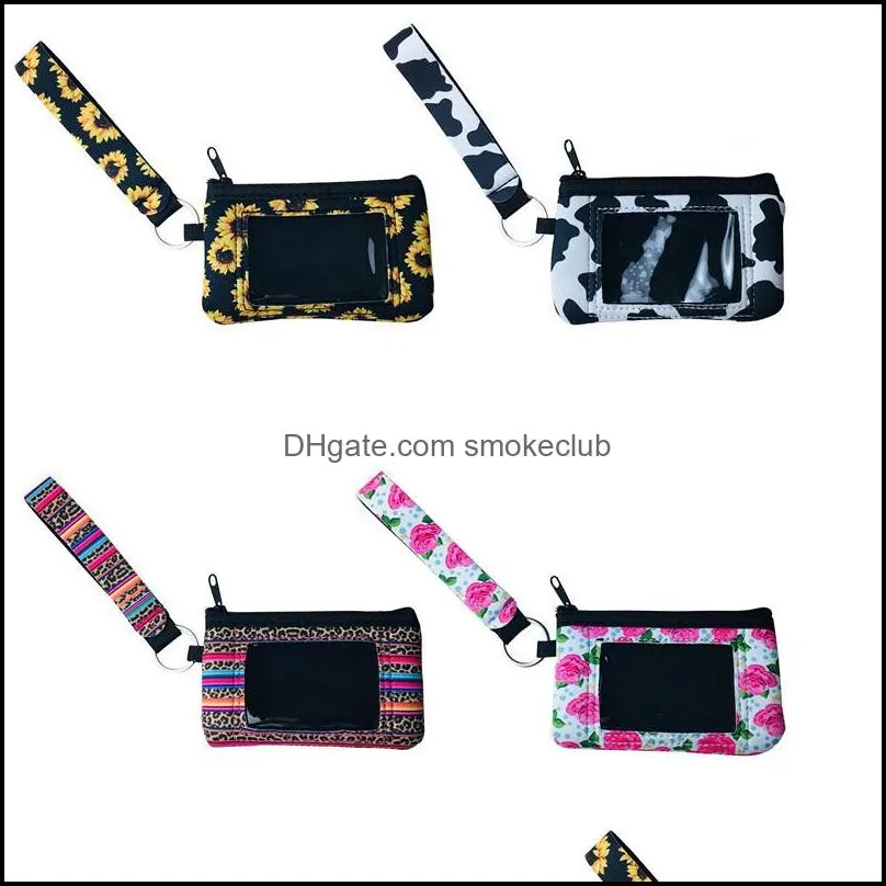 Neoprene ID Card Bag Credit Card Holder Sunflower RTS Card Pouch Wristlet Zipper Purse 14*9cm