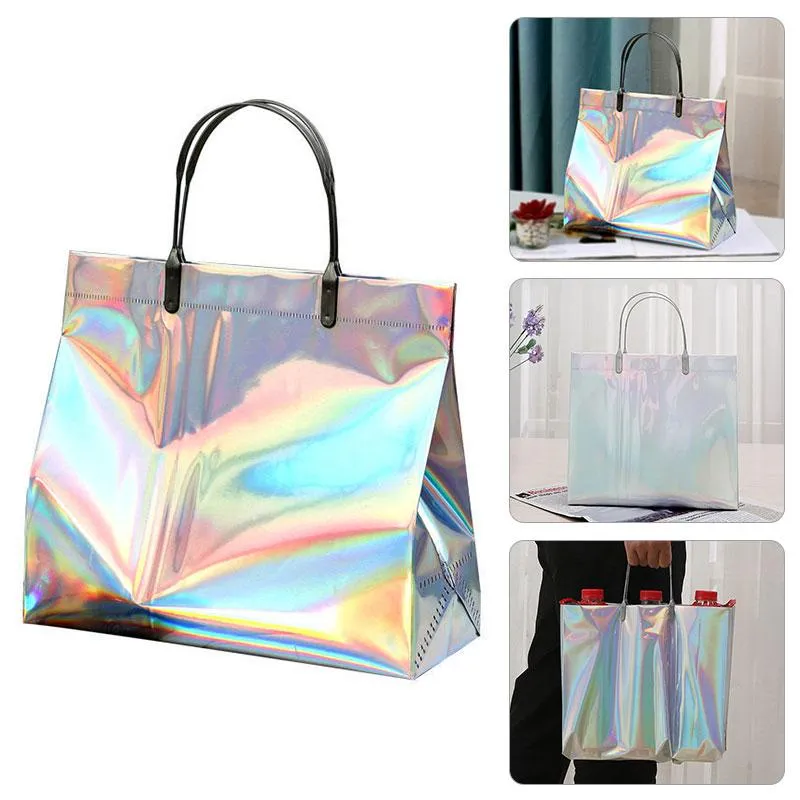 Aufbewahrungstaschen PVC Laser Einkaufstasche Dicke Handtasche Frauen Organizer Kosmetik Kunststoff für Spielzeug im Badezimmer Mode Shopper N￩cessaire