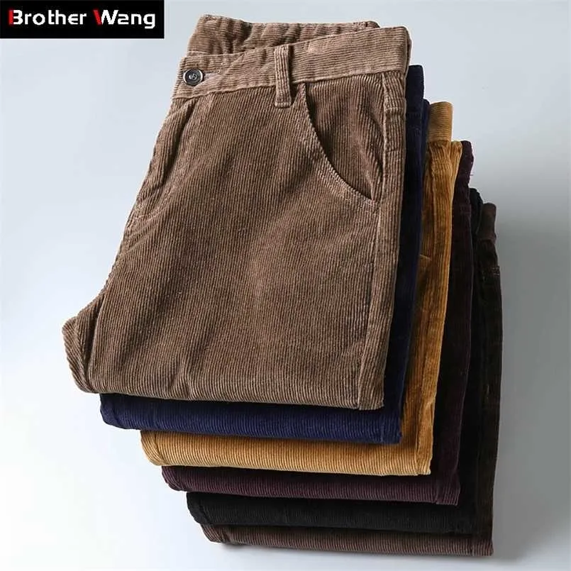 6 Color Men's Thick Corduroy Casual Pants Winter Style Business Fashion Stretch Regular Fit Trousers Male Brand Clothes 211201