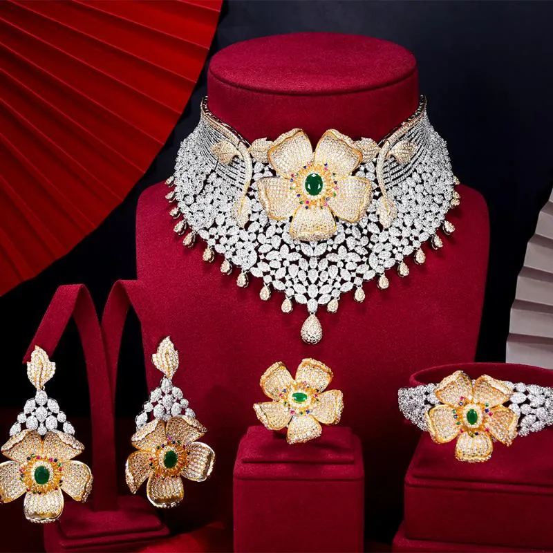 Oorbellen Ketting Godki Luxe Cubic Zirkoon Nigeriaanse Sieraden Sets voor Dames Bruiloft Bangle Ring Parure Bijoux Femme