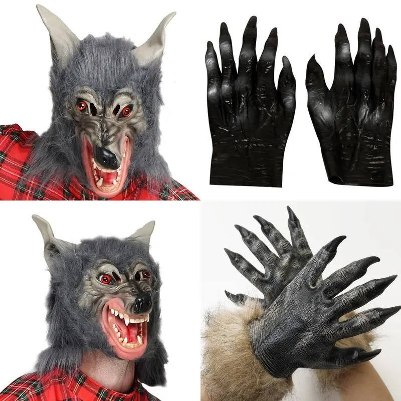 Party Masken Bar Club Halloween Karneval Horror Bühne Prom Requisiten Anime Wolf Cosplay Kopfbedeckung Handschuhe Gruselige Maske Gesichtsbedeckung Kinder Spielzeug
