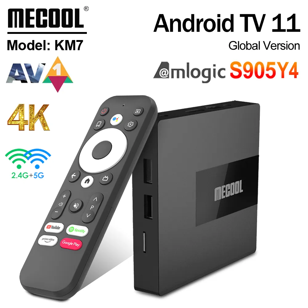 Mecool KM7 Android 11 TV Box ATV Google Certified DDR4 4GB 64 GB Amlogic S905Y4 2.4G5G DUAL WIFI BT5.0 Streaming Video 4K Media Player Android11.0 TVBOX 2GB 16 GB