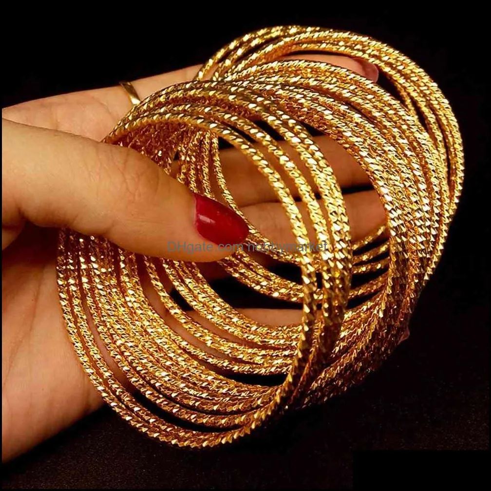 10 Pieces Wholesale Thin Bangle Unopen Yellow Gold Filled Classic Style Womens Bangle Bracelet 210408