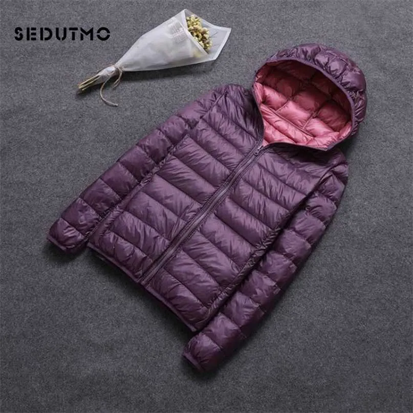 SEDUTMO Winter Duck Down Coat Mujeres con capucha Dos lados Use chaquetas Ultra Light Spring Puffer Jacket ED616 211008