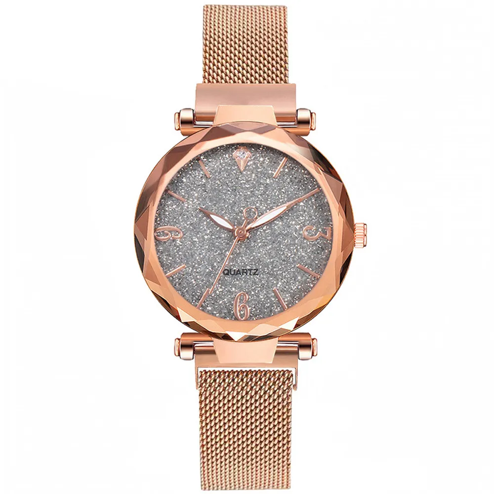 Roségouden vrouwen kijken naar magnetische sterrenhemel sky lady pols horloge mesh dames kleur één