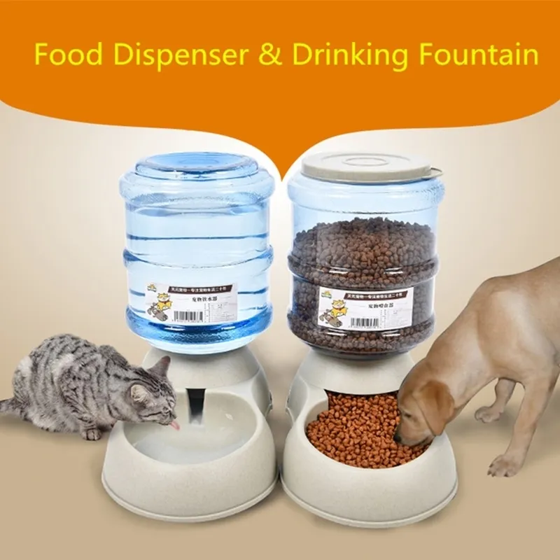 Home 3.75L Automatic Pet Feeder Drinking Water Fountains For Cats Dogs Large Capacity Plastic Pets Dog Food Bowl Water Dispenser Y200922