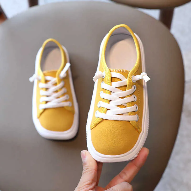 Girls Boys Canvas Shoes Fashion Children's Yellow Pink Khaki Sneakers Kids Casual Sports Shoes 5 6 7 8 9 10 12 Years New Autumn G1025