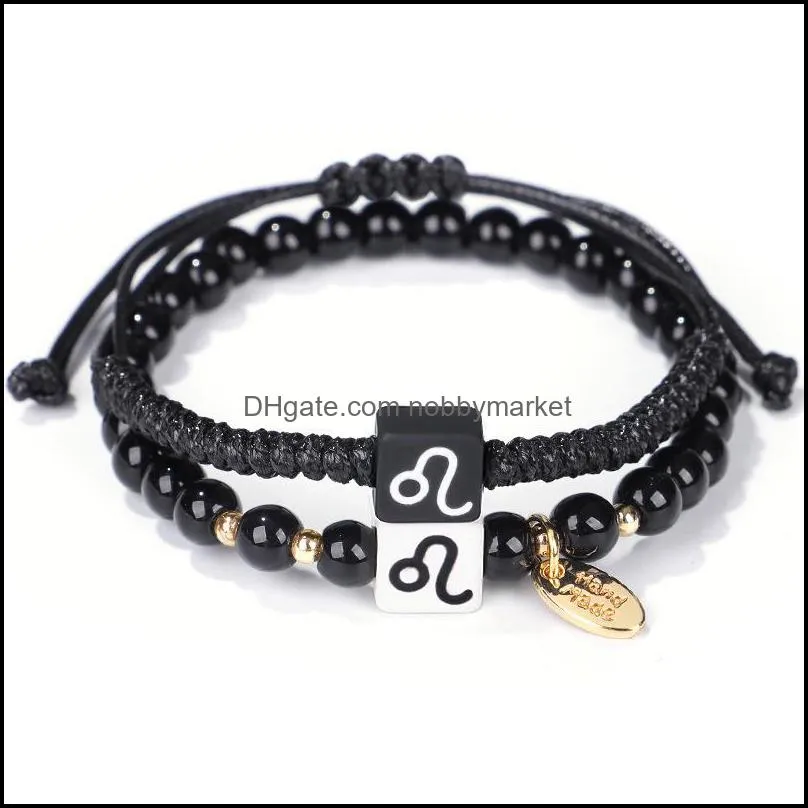 Double Layer Constellation Bracelet Retro Zodiac Astrology Braided Bracelet Charm Bracelets Jewelry Gift for Women Girls